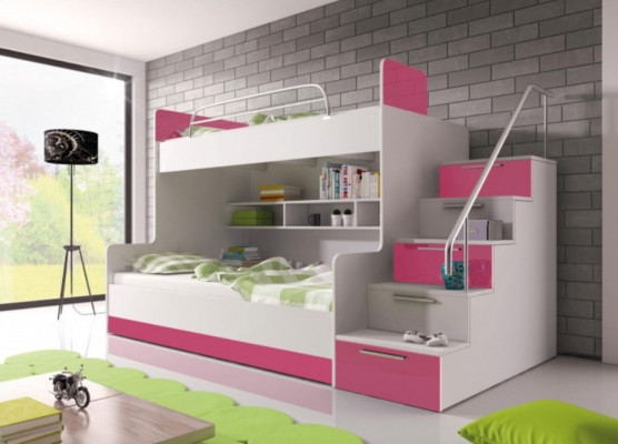 Verdieping Bed Kinderkamer Bedden Stapelbed Tweepersoonsbed Hoogglans Meubels Roze