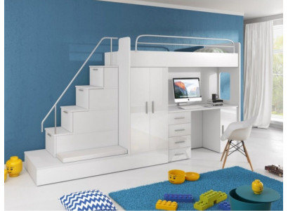 Witte kinder hoogslaper stapelbed tweepersoonsbed bed hoogglans meubels