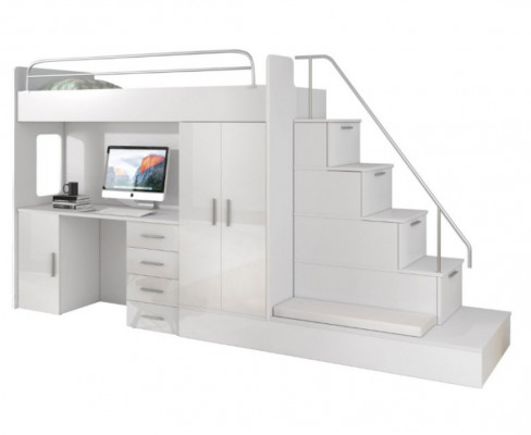 Witte kinder hoogslaper stapelbed tweepersoonsbed bed hoogglans meubels