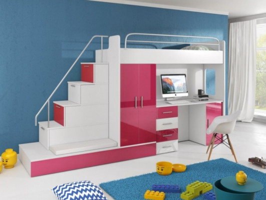 Stapelbedden Stapelbed Blauwe Kinderkamer Bedden Stapel Roze Bed Nieuw