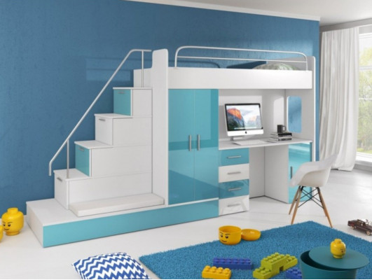 Stapelbed Hoogslaper Blauw Kinderkamer Bedden Hoogslapers Verdiepingen Turkoois Bed Nieuw