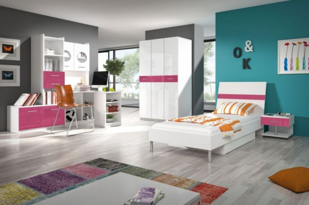 Bed + bedside table bedroom youth room children's room set furniture Pink 2 pieces.