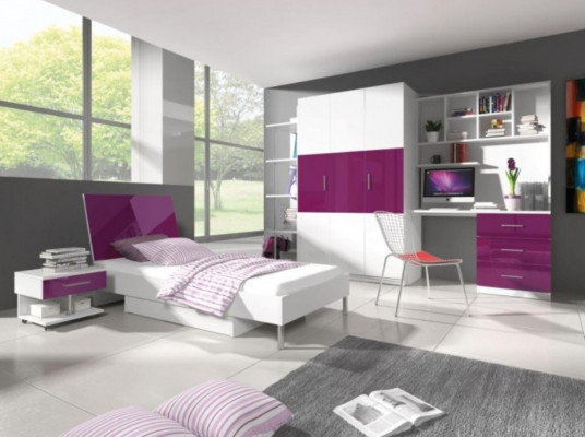 Bed + bedside table children's room furniture bed crib bedside table 2-piece purple new