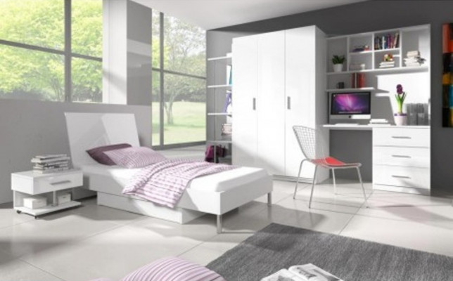 Bed + bedside table - bedroom nursery furniture beds white 2-piece set