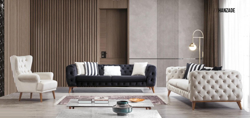 Fauteuil 1-zits Wit Woonkamer Textiel Design Chesterfield Oorfauteuil