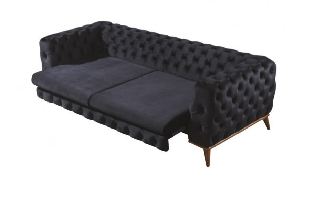 Bankstel 3-zits Zwart Luxe Meubels Chesterfield Slaapbank Bed 3-zits.