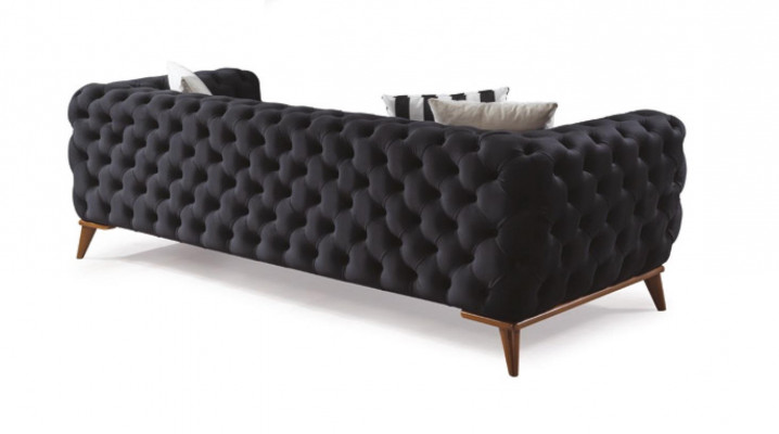 Bankstel 3-zits Zwart Luxe Meubels Chesterfield Slaapbank Bed 3-zits.