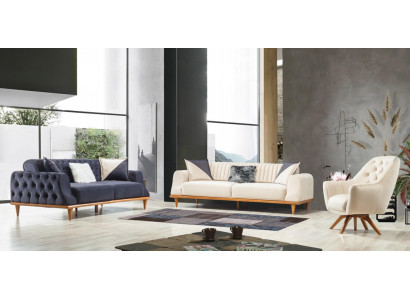 Bankstel 3-zits Beige Woonkamer Elegant Ontwerp Chesterfield Italiaanse Stijl