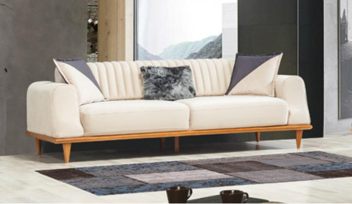 Bankstel 3-zits Beige Woonkamer Elegant Ontwerp Chesterfield Italiaanse Stijl