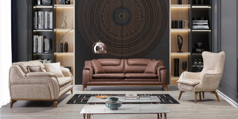 Design Bank Bank Sofa Set 331-zits Set Zitmeubel Leren Bankstellen
