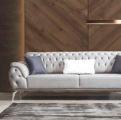Bankstel 3+3+1 Zits Blauwe Fauteuil Luxe Chesterfield Inrichting