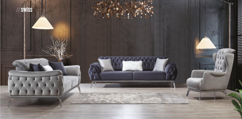 Bank Blau 3-zits woonkamer luxe ontwerp Chesterfield Italiaans