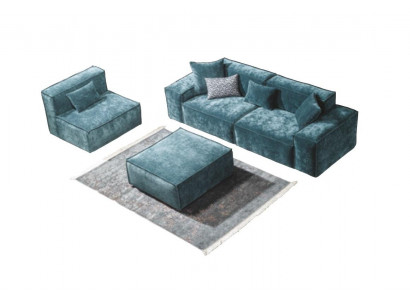 Sofaset Kubus Meubelen xxl 3+1 zits Blauwe Woonkamer Fauteuil Voetenbankje