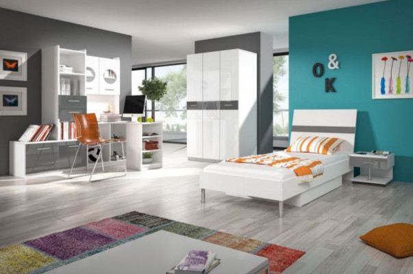 Bed + nachtkastje slaapkamer jeugdkamer kinderkamer set meubels zwart 2-delig.