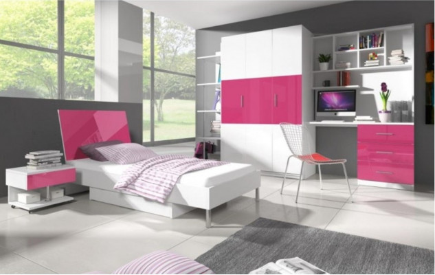 Bedden Modern kinderbed tienerbed voor meisjes Houten bed Bed Hoogglans Roze