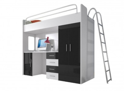 Zwart stapelbed van hout Meisjes hoogglans bureau kast