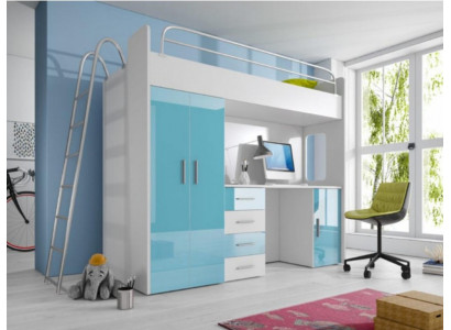 Blau stapelbed van hout tweepersoonsbed hoogglans met bureau kast