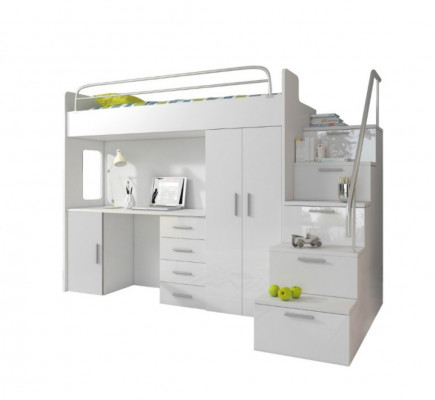 Kinderkamer stapelbed wit tafel kast multifunctioneel etage hoogslaper