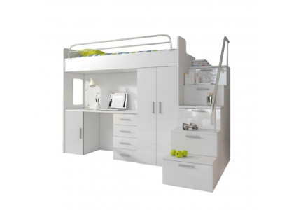 Kinderkamer stapelbed wit tafel kast multifunctioneel etage hoogslaper
