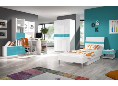 Bed + nachtkastje slaapkamer jeugdkamer kinderkamer set meubels Blauw 2-delig.