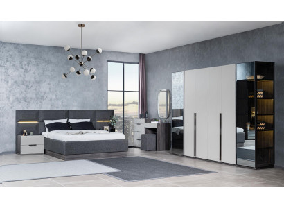 Slaapkamer Bed Nachtkastjes Kledingkast Commode met spiegel Meubelset 5-delig