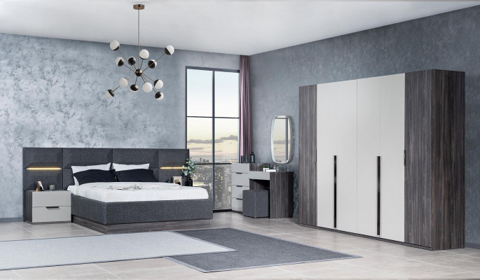 Slaapkamer set meubels Bed 2x Nachtkastje Kledingkast Meubels Compleet set 5-delig
