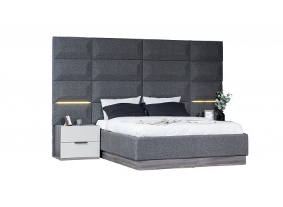 Grijze slaapkamerset compleet meubilair bed kast nachtkastjes meubilair 5-delig hout.