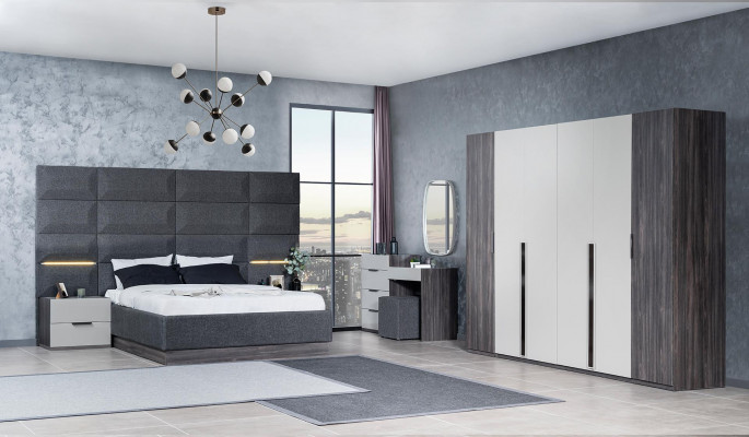 Slaapkamer Bed Nachtkastje Kledingkast Commode met Spiegel Meubelset 5-delig
