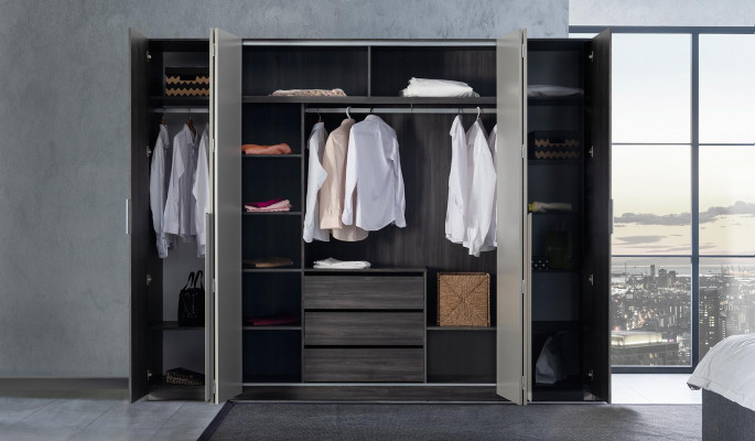 Slaapkamer Bed Nachtkastje Kledingkast Commode met Spiegel Meubelset 5-delig