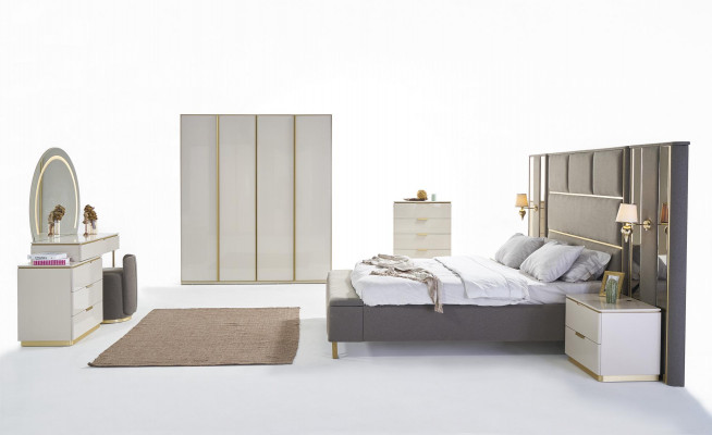 Taupe gestoffeerde bedden tweepersoonsbed houten slaapkamermeubels Hotel gestoffeerd 180x200.