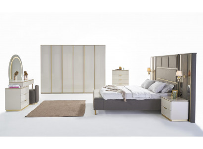 Luxe complete slaapkamer set beige goud commode bed nachtkastje 7-delige glans