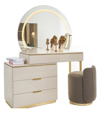 Luxe complete slaapkamer set beige goud commode bed nachtkastje 7-delige glans