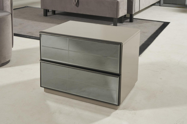 Luxe glazen slaapkamerbed nachtkastje hoekkast commode spiegel kruk grijs