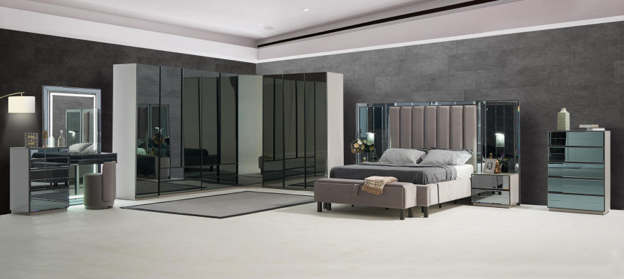 Spiegel Voorkant Commode Kasten Grijze hoge kast Spiegel Sideboard Luxe ontwerp