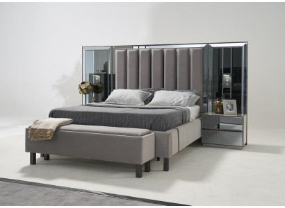 Slaapkamer set Bed 2x nachtkastje Kruk Dubbele Bedden Beklede meubels 4-dlg. Nieuw