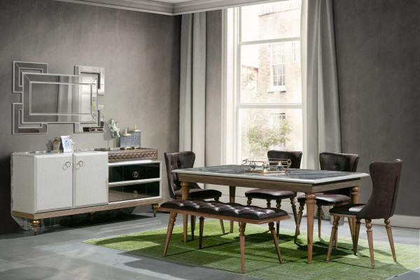 Eetkamer set Bank Tafel Stoelen Eetgroep Tafelset Dressoir 6-delig.