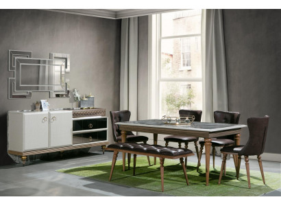 Eetkamer set Bank Tafel Stoelen Eetgroep Tafelset Dressoir 6-delig.
