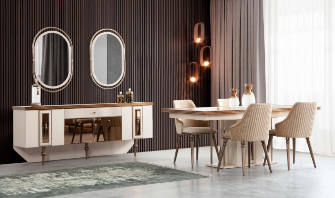 Luxe eetkamer set dressoir sideboard tafel 4x stoel set 8-delig