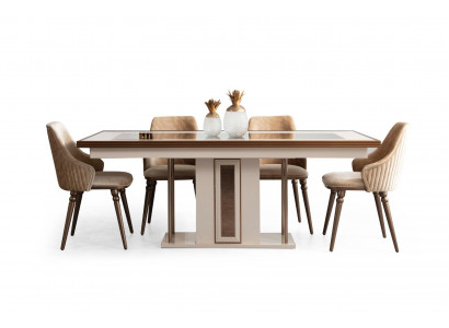 Eetkamerset 4x armstoelen Eettafel Design Meubels Eetgroep Stoel 5-delig.