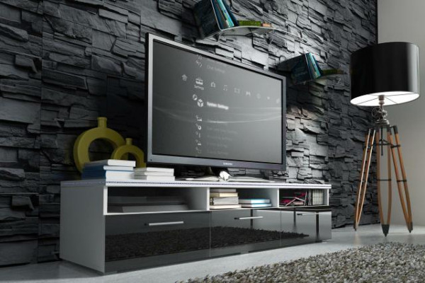 Een stijlvolle houten tv-kast voor uw woonkamer in moderne stijl.