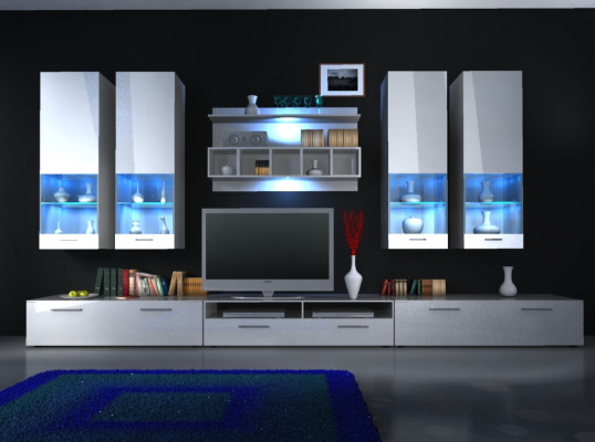 Woonwand wandkast hoogglans led-verlichting "kleurkeuze" design nieuw