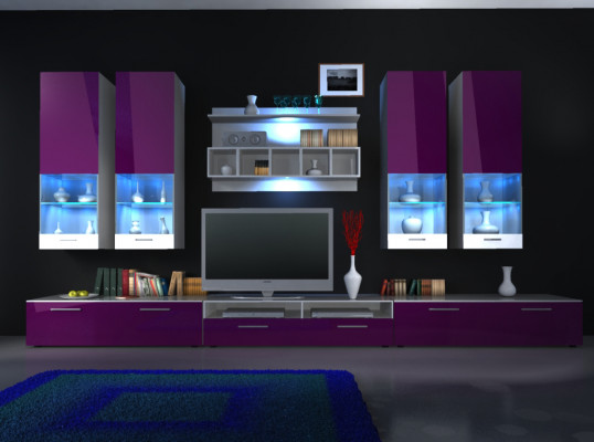 Woonwand wandkast hoogglans led-verlichting "kleurkeuze" design nieuw