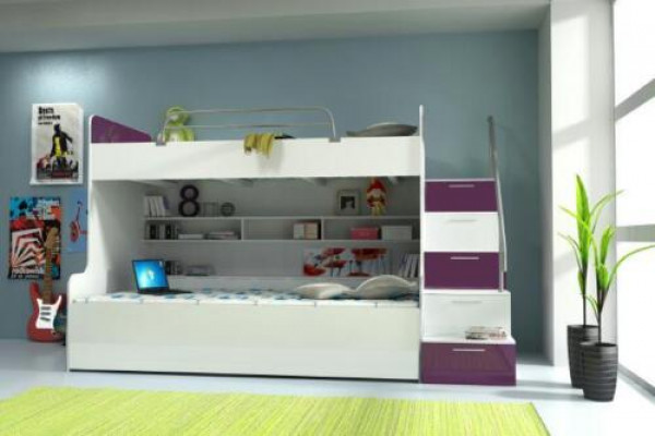 Stapelbed Stapelbed Bed Kinderbed Tienerbed Hoogslaper Nieuw Paars/Wit
