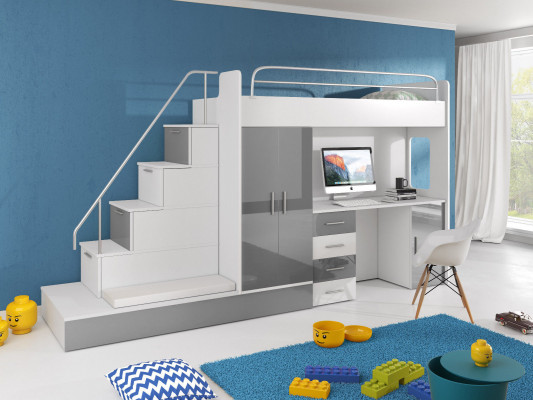 Stapelbed Slaapbed Bed Kledingkast Tienerkamer Kast Bureau
