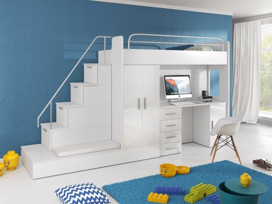 Stapelbed Slaapbed Bed Kledingkast Tienerkamer Kast Bureau