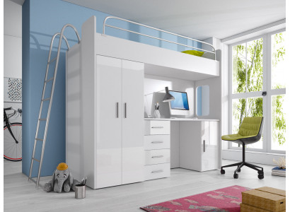 STAPELBED HOOGSLAPER STAPELBED MET BUREAU + KAST-RAJ 4D WIT