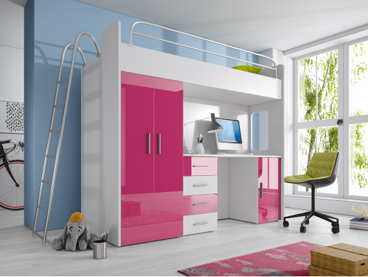 Exquise stapelbed + bureau + kledingkast modern design voor uw baby gemaakt van hout.