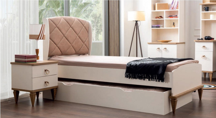 Uniseks slaapkamer jeugdkamer set bed nachtkastje boekenplank tafel 5-delig Nieuw