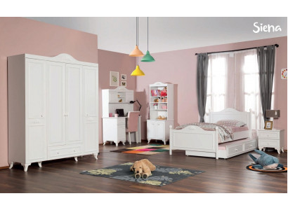 Landhuis kinderkamerset Wit Bed Nachtkastje Bureau Boekenplank Kast 5-delig.