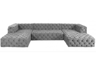 Chesterfield U-vorm Bank Grijs XXL Groot Textiel Stof Bank Luxe Meubels Bekleding